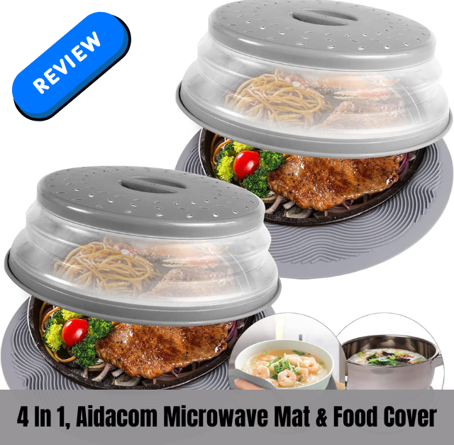 4 In 1, Aidacom Microwave Mat & Food Cover- 10“ Mat as Bowl Holder, Cover for Splatter Guard, Multi-use Silicone Trivet, Pot Holders, Drying, Baking, Place Mat, Utensils Rest for Kitchen Counter